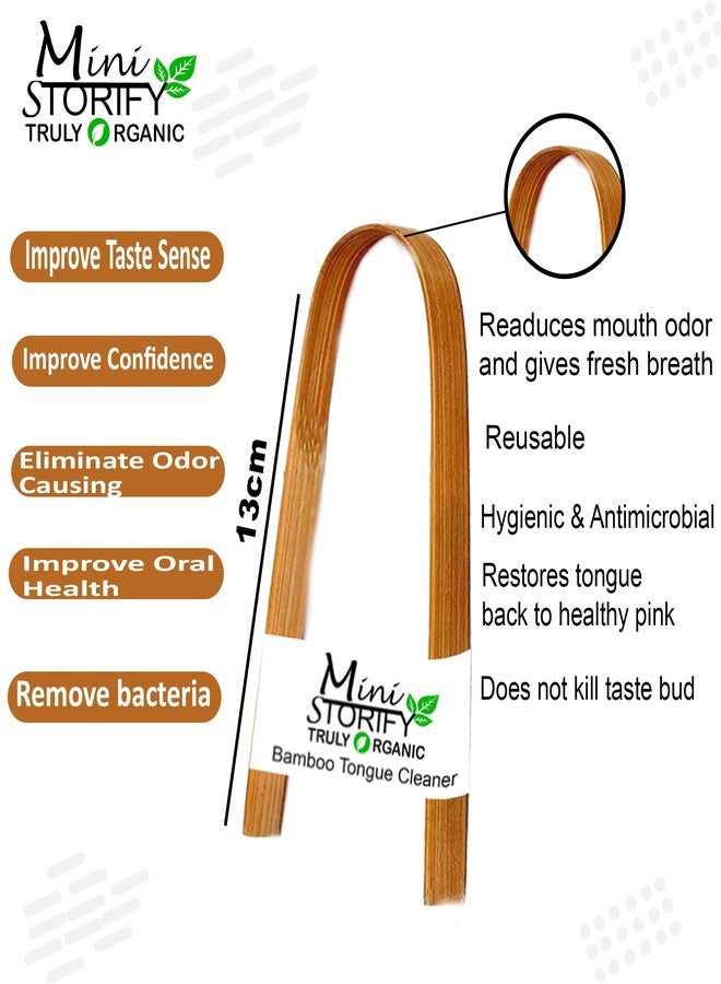 Mini Storify Truly Organic ميني ستوريفاي - منظف لسان من الخيزران الخشبي - عبوة من 8 قطع - تنظيف فم طبيعي وصديق للبيئة - عناية بالفم للأطفال والكبار والرجال والنساء - بني - Image 2